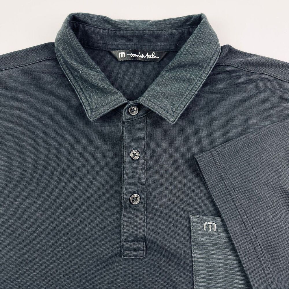 TravisMathew Black Polo Shirt L Pocket Logo Golf Casual